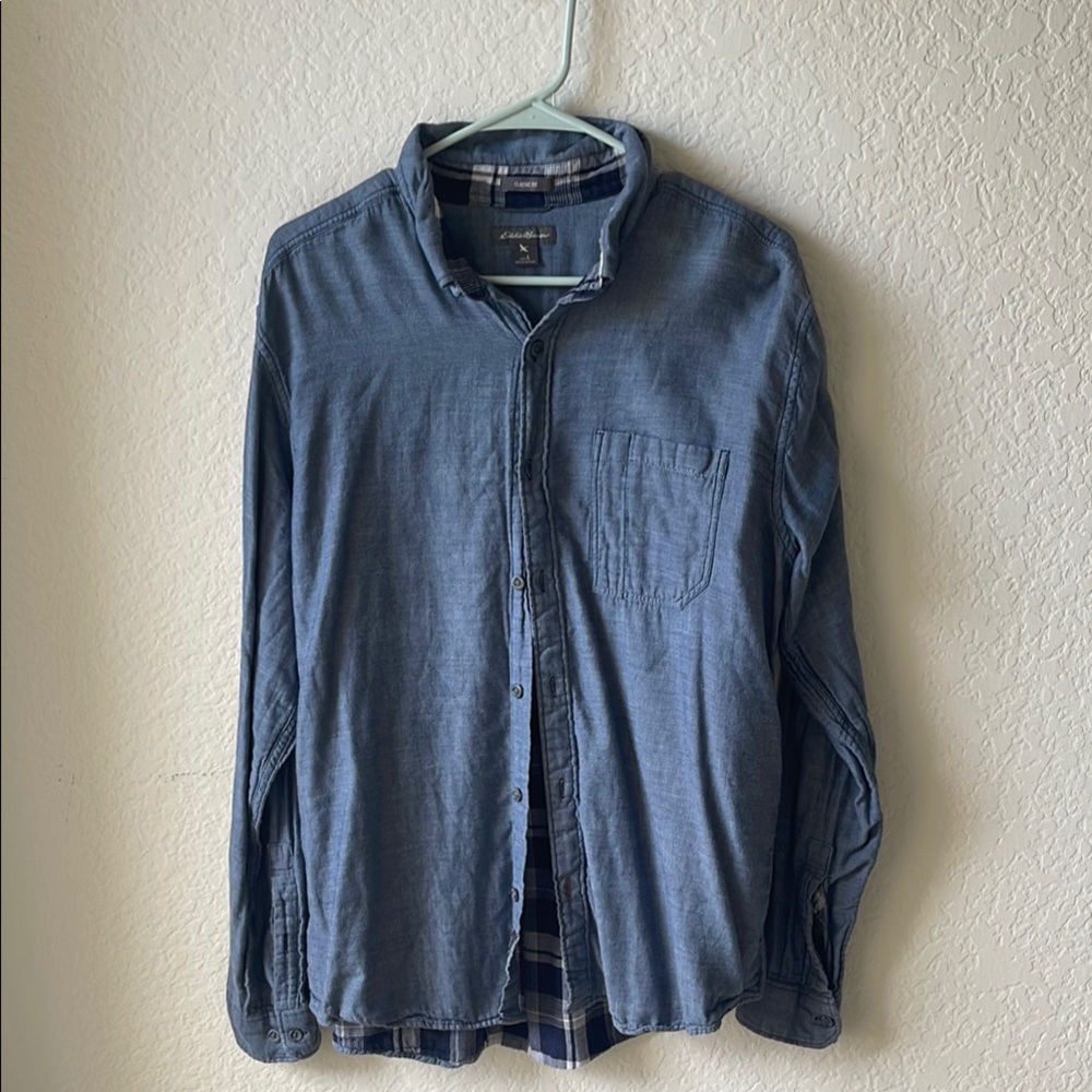 Eddie Bauer Blue Casual Button Down Shirt Soft Lightweight Fabric